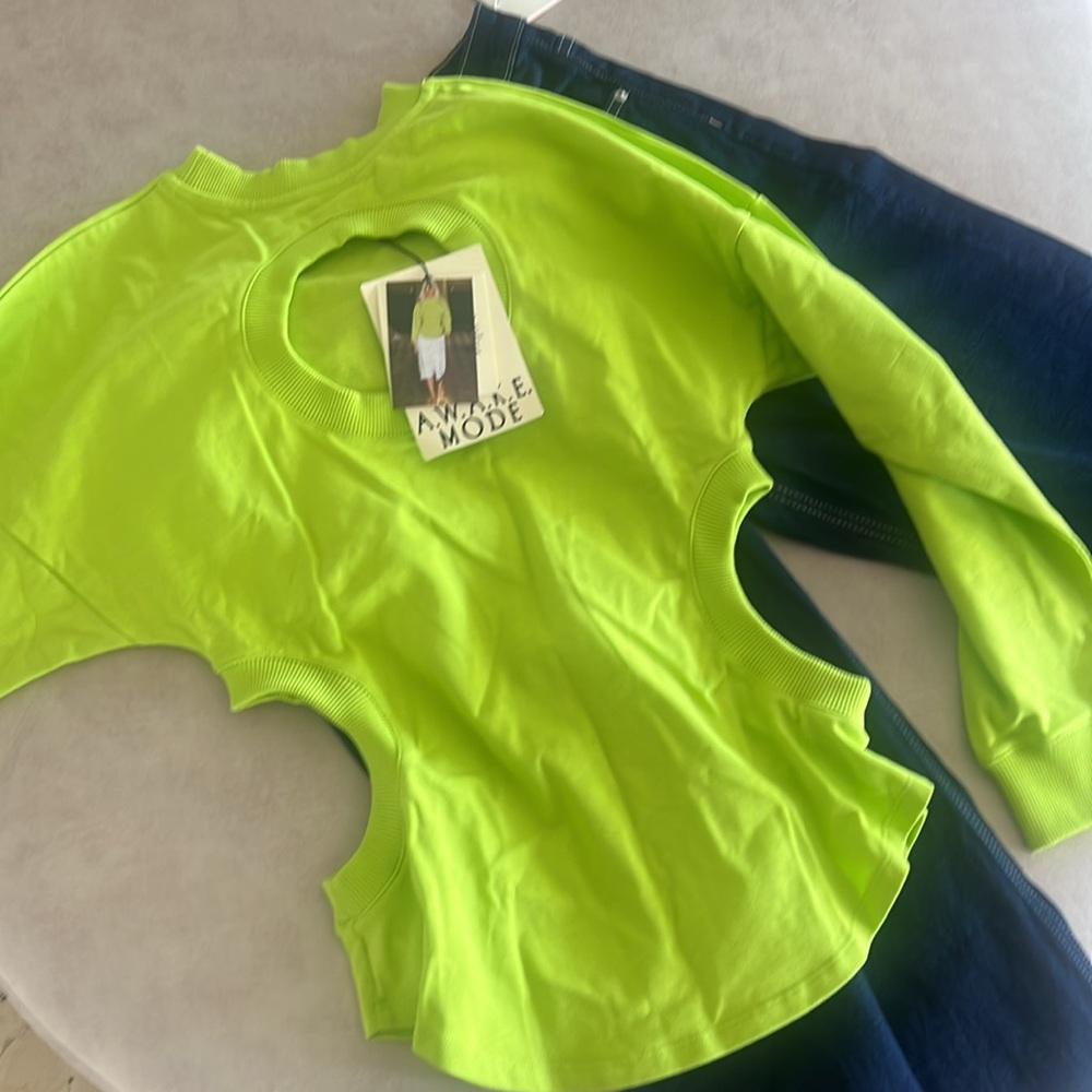 LONG SLEEVE JERSEY TOP WITH CUTOUT DETAIL ACID LIME M - Picture 9 of 9